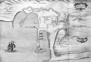 Rodoszi terv (Rodos) - a „Király parancsa által 1621-ben készült Voyage de levant”-ban, 1629-ben szerkesztve (XIII. Lajos Le Juste uralkodása alatt) alkotó: Unknown artist