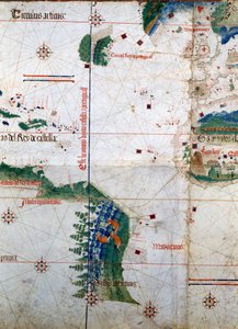 Cantino síkgömbje: Alberto Cantino térképe 1502-ből, amely a Tordesillas-i Szerződés (1494) által a portugál és a spanyol Amerika között meghatározott határvonalat ábrázolja. Biblioteca Estense. Modena alkotó: Unknown artist