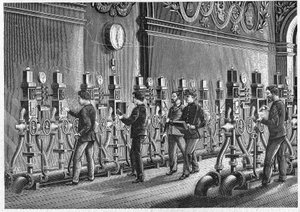 Pneumatikus posta, a párizsi Place de la Bourse 1888-ban. alkotó: Unknown artist