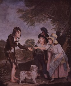Szegény fiú gazdag gyerekektől koldul (színes litó) alkotó: Unknown artist