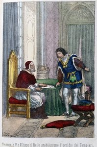 V. Kelemen pápa és IV. Bél Fülöp, Franciaország királya úgy döntött, hogy felszámolják a templomosokat alkotó: Unknown artist