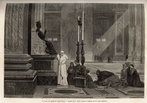 Pius pápa (pio 9) (1792-1878) a Vatikánban, a Szent Péter-szobor lábánál, a Bazilika bejáratánál gyűjtött. Metszet a római történet illusztrálására, Francis Wey 1864-1868-ban, megjelent a "" le tour du monde"-ban, szerkesztette D
