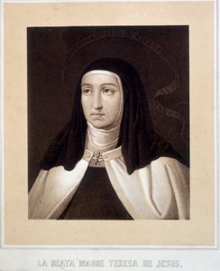 Jézus Szent Teréz (vagy Avilai Szent Teréz) (1515-1582) arcképe a mellszobron, metszet alkotó: Unknown artist