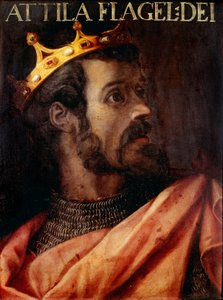 Attila (395-453) hun király arcképe. A Firenzei Uffizi Galéria „Gioviana Collection” névtelen 17. századi festménye. alkotó: Unknown artist
