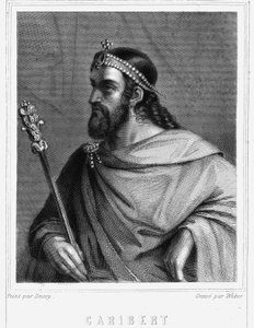 Caribert (? -?) , párizsi király (561 - 567) portréja - Lavallée „” Histoire des Français”-jában, metszet, sd. alkotó: Unknown artist