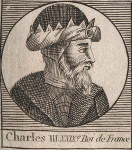 III. Károly portréja a frankok egyszerű (879-929) királyát írja - III. KÁROLY (879-929) - Egyszerű Károly - Franciaország királya, 893-923 - metszet Charles „Instruction sur l