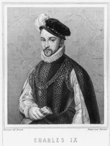 IX. Károly (1550 - 1574), francia király portréja - Lavallée „Histoire des Français”-jában, metszet, sd. alkotó: Unknown artist