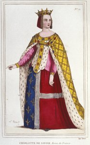 Charlotte de Savoy 1445-1483 portréja, Franciaország királynője 1461-től 1483-ig XI. Lajos (Le Prudent) menyasszonya 1451-ben készült, 1830-as metszeten alkotó: Unknown artist