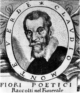 Porträt von Claudio Monteverdi (1567 - 1643) nach dem Frontispiz von „Fiori poetici raccolti nel funerale del molto illustrious e molto reverendo Signor Claudio Monteverdi“, veröffentlicht in Venedig 1644 von Unknown artist