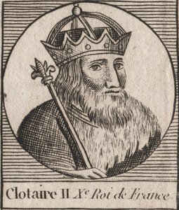 Clothaire II (584 - 628), Neustria királya és a frankok királya - Clotaire vagy Chlotar II († 629) frankok királyának portréja - metszet Charles Constant Le Tellier „Instruction sur l