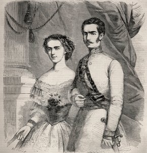 I. Ferenc József (Francois Joseph) osztrák császár (1830-1916) és felesége Wittelsbachi Erzsébet (1837-1898) portréja (sissi). Metszet a „Le Monde illustrious”-ban 1857-ből. Magángyűjtemény. alkotó: Unknown artist