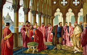 Galilei portréja Galilei dit Galileo (1564 - 1642) a velencei hercegi palota dózse hosszú nézetét mutatja be. alkotó: Unknown artist