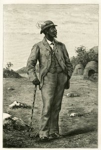 Sepopo zambezei király (a mai Dél-Afrika) portréja európai stílusban, P. Dufour metszetével, Dr. Emile Holub (1847-) „Au pays des Marutses” című történetének illusztrálására 1875-1879-ben. 1902). Megjelent a Tour du monde-ban, 1. 2. félév alkotó: Unknown artist