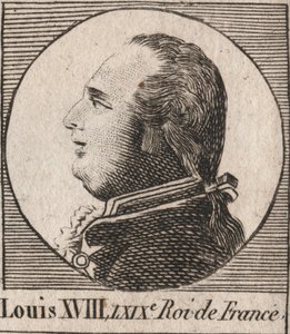 XVIII. Lajos (1755-1824), becenevén a Vágy, Franciaország és Navarra királya 1814-től 1815-ig és 1815-től 1824-ig - XVIII. Lajos, akit a vágyott francia királyként ismernek - metszet az „Instruction sur l