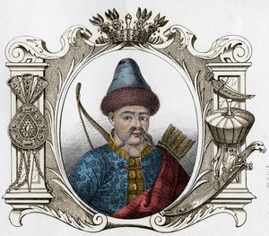 Timur (Tamerlane) mongol uralkodó portréja (1336-1405) - Tamerlan (1336-1405) (vagy Timur Lang, „Timur, a béna””) 1861-es metszet alkotó: Unknown artist