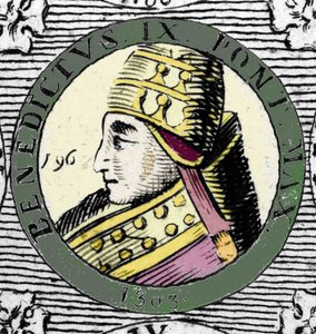 Benedek pápa portréja IX. századi metszet. alkotó: Unknown artist