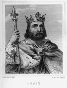 Pépin le Brief (v. 714 - 768), a frankok királyának, a Karolingok közül elsőnek portréja - Lavallée „Histoire des Français”-jában, metszet, sd. alkotó: Unknown artist