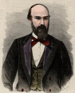 Santos Gutierrez (1820-1872) politikus és a Kolumbiai Egyesült Államok volt elnökének portréja. Metszet a „L