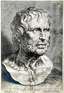 Seneque (Lucius Annaeus Seneca, Kr. e. 4-65), a sztoikus iskola filozófusa, drámaíró és római államférfi portréja - Metszet 1638 - Coll Maciet, Díszítőművészeti Könyvtár, Párizs alkotó: Unknown artist