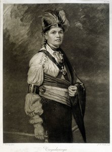 Tayadaneega (vagy Thayendanega), a mohawk törzs (észak-amerikai indián csoport, az Irokéz Föderáció tagja) vezetőjének portréja. alkotó: Unknown artist