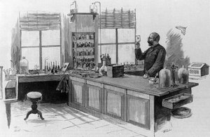 Robert Koch (1843-1910) német orvos portréja a laboratóriumában. alkotó: Unknown artist