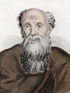 Démokritosz (Démokritosz) görög filozófus (460-370 Av JC), Abderai Demokritosz portréja. századi metszet. alkotó: Unknown artist