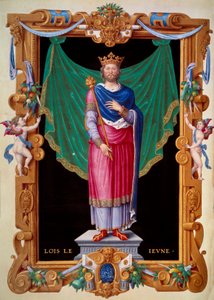 VII. Lajos francia király portréja (1120-1180). Miniatűr a „Franciaország királyainak gyűjteményében”, Jean du Tillet alkotó: Unknown artist