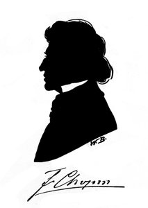Frederic Chopin (1810-1849) lengyel zeneszerző profil sziluettje autogrammal. 19. század alkotó: Unknown artist
