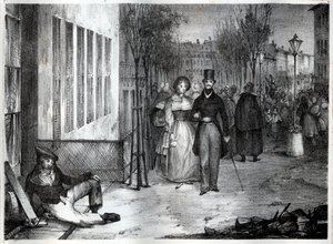 Promenade sur les boulevards Párizsban a 19. században - metszet alkotó: Unknown artist