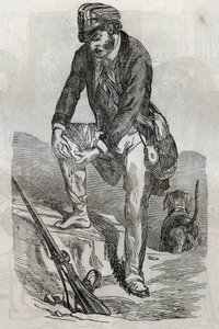 Düh - harapás kezelése egy feldühödött állat - fáj a sebét nyomva - vésés "La Sante Universelle - Orvosi útmutató családoknak" 1852 alkotó: Unknown artist