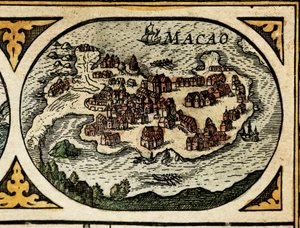 Makaó ábrázolása, részlet a Le Theater du monde-ban alkotó: Unknown artist