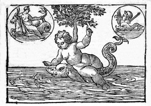 Ino, a tenger istene és fia, Palemon ábrázolása. Metszet Natalia gróf "Mitológiája és meséiből". 1637 alkotó: Unknown artist