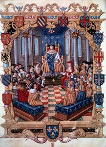 I. Ferenc király (1494-1547) ábrázolása veszi körül tizenkét társát. Egy miniatűrből. 16. század. Chantilly, Conde Múzeum alkotó: Unknown artist