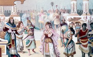 A Karl Goldmark (1830 - 1915) által komponált opera „Saba királynője” I. felvonásának 1. jelenetének ábrázolása. századi kromolitográfia. alkotó: Unknown artist