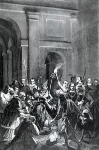Ördögűzési jelenet ábrázolása. 19. századi illusztráció. alkotó: Unknown artist