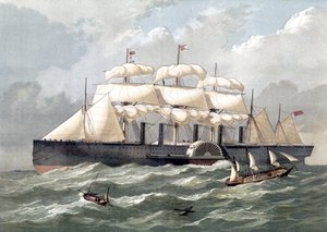 A Great Eastern brit hajó ábrázolása, az első óriáshajó, amelyet 1858-ban avattak fel az Isambard Kingdom Brunel tervei alapján (Great East Iron vitorlás gőzhajó, Isambard Kingdom Brunel tervezte) – XIX. alkotó: Unknown artist