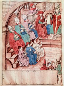 Az 1414 és 1418 közötti konstanzi zsinat ábrázolása, felül V. Márton pápa (a konstanzi zsinat látképe, kb. 1417) Miniatűr Ulrich Richental (1360-1437) „Konstanzi zsinat krónikájából” 1438, körülbelül Prága, Nati alkotó: Unknown artist