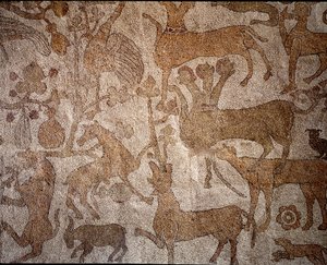 A képzeletbeli indiai fauna ábrázolása, amely Nagy Sándor (Kr. e. 356-323), macedón király, India meghódítása idején tett hőstetteit szimbolizálja. Pantaleone (vagy Pantaleon) járda alkotó: Unknown artist