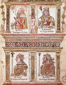 A Királyok oldalának ábrázolása: Dávid király, Salamon király, Turno király és Lubba király (Királyok lapja) 1496) költő és humanista alkotó: Unknown artist