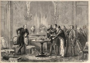 Honore de Balzac (1799-1850) „” Mercadet” (Le Faiseur) című darabjának bemutatása a Comedie Francaise-ban. III. felvonás, VI. jelenet. Metszet a „L