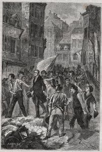 A kanuták lázadása Lyonban 1831-ben – Louis Bouvier-Dumolart (Dumolard) (Bouvier Dumolart) prefektusa és Lyonnais helyettese szabadlábra helyezték. alkotó: Unknown artist