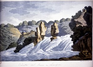 Rajnai vízesés Laufenben, Németországban. század elejéről származó metszet. alkotó: Unknown artist