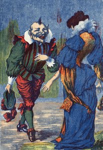 Riquet ismét bemutatkozik a hercegnőnek. Illusztráció a „Riquet a la houppe”-hoz, Charles Perrault (1628-1703) francia író meséje. Névtelen illusztráció. Képek Marcel Vagne, Jarville Nancy, dátum nélküli (19. század vége). alkotó: Unknown artist