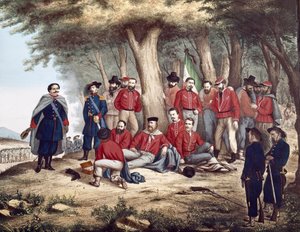 Risorgimento: "Az olasz hazafi, Giuseppe Garibaldi (1807-1882) Aspromontéban megsebesül, az 1862.08.29-ét katonák szállítják" (festmény) alkotó: Unknown artist