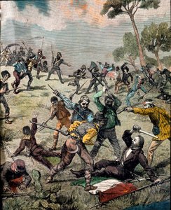 Risorgimento: "" Carlo Pisacane olasz forradalmárt (1818-1857) parasztok megrohamozzák Sapriban 1857.06.28-án"" Metszet Magángyűjtemény alkotó: Unknown artist