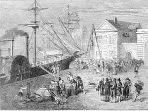 Robert Fulton (1765-1815), amerikai építő felszállt a Clermont hajóra, amelyet 1807-ben épített, hogy biztosítsa a New York-Albany összeköttetést a Hudson folyón. századi metszet. alkotó: Unknown artist