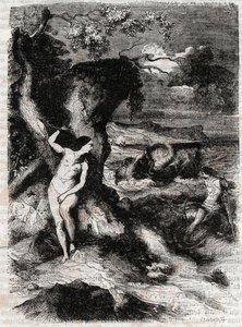 Roland delivre Olympe – Ludovico Ariosto (16. század) „” Roland furieux” (Orlando furioso) metszete (16. század), Ariosto néven ismert – Tressan gróf olasz nyelvről fordított kiadása, Gustave Harvard kiadása 1851 alkotó: Unknown artist