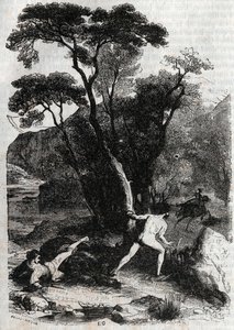Roland üldözi Angelique-ot (Angelica) - 1851-ben készült metszet Ludovico Ariostotól: „" Furious Roland" (Orlando furioso) (16. század) alkotó: Unknown artist