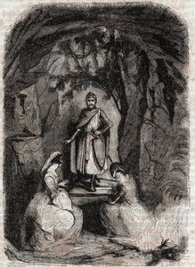 Roland látja Isabelle-t egy barlangban – 1851-ből származó metszet Ludovico Ariosto „" Furious Roland" (Orlando furioso) (16. század) -ból, az Ariosta néven ismert - Tressan gróf olasz nyelvről fordított kiadása, Gustave Harvard 1851-ben adta ki. alkotó: Unknown artist