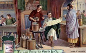 római könyvkereskedő. Kromolitográfia, Liebig-kép. alkotó: Unknown artist